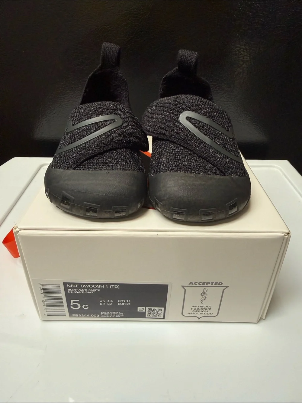 Nike Swoosh 1 Flyknit Baby TD Toddler Size 5C Black Anthracite FB3244-003 Infant
